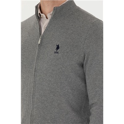 Erkek Gri Melanj Basic Triko Hırka