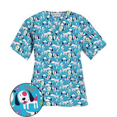 UA Puppy Love Turquoise Print Scrub Top