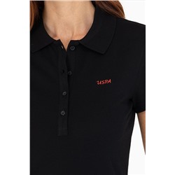 Kadın Siyah Basic Polo Yaka Tişört