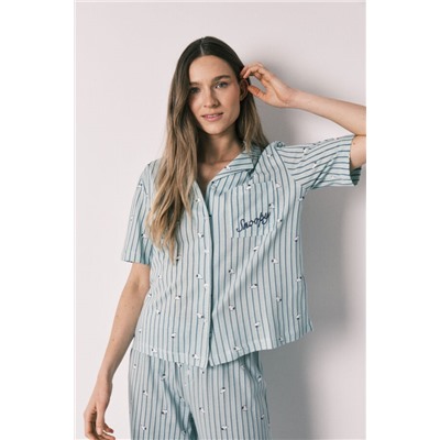 Pijama camisero Snoopy algodón verde