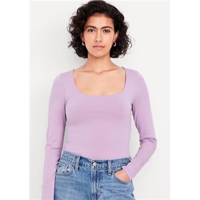 Fitted Double-Layer Scoop-Neck Top