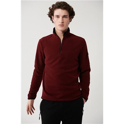 Avva Erkek Kırmızı Dik Yaka Soğuğa Dayanıklı Yarım Fermuarlı Regular Fit Standart Kesim Polar Sweatshirt E001068