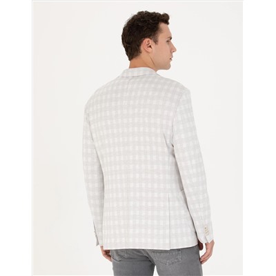 Açık Gri Slim Fit Ekose Ceket