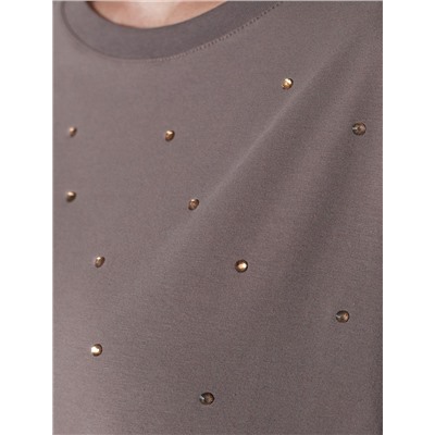 Футболка оверсайз с принтом стразами из премиального хлопка