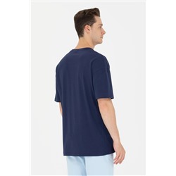 Erkek Lacivert Oversize Bisiklet Yaka Tişört