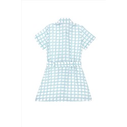 Kız Çocuk Su Yeşili Kısa Kol Dokuma Elbise