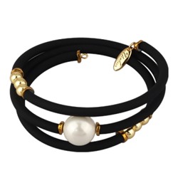 Браслет Гевея (Майорка 14мм белая, каучук черный; покрытие золото), Есть комплект