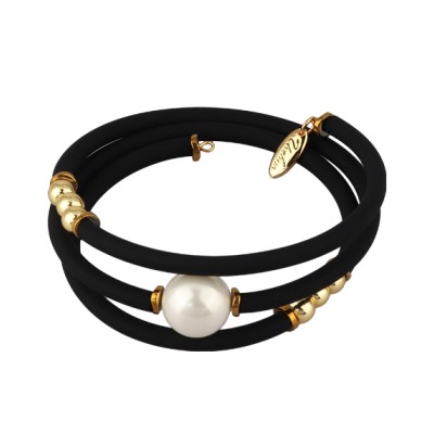 Браслет Гевея (Майорка 14мм белая, каучук черный; покрытие золото), Есть комплект