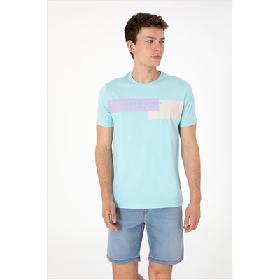 Erkek Regular Fit Bisiklet Yaka Aqua Tişört