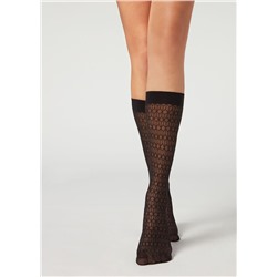 Kniestrümpfe mit modischem Muster + Kniestrümpfe 20 Denier mit Komfortbündchen (ассорти)