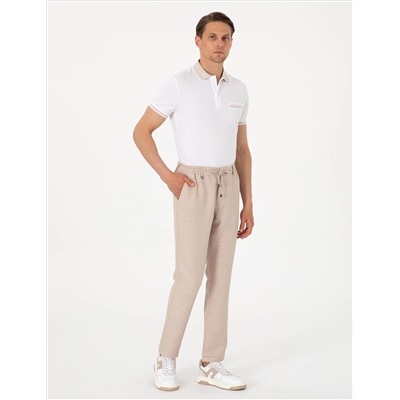 Açık Kahverengi Slim Fit Keten Karışımlı Pantolon