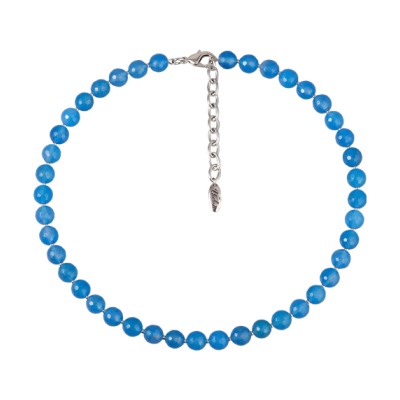 Колье Селена (агат 8мм васильковый; покрытие родий) 40-45см, Есть комплект