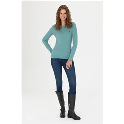 Kadın Mint Bisiklet Yaka Basic Kazak