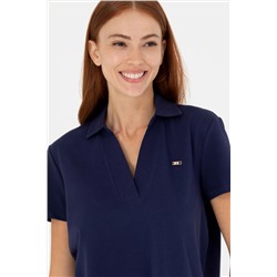 Kadın Lacivert Kaçık Yaka Basic Tişört