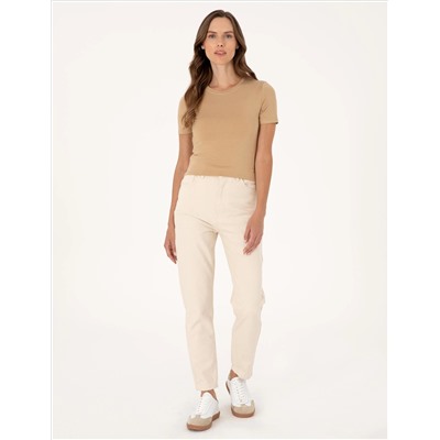 Bej Mom High Waist Fit Jean Pantolon