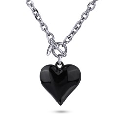 Кулон Сердцебиение (4, 2см, эмаль черная; покрытие родий) 90см, Есть комплект