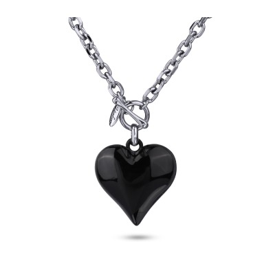 Кулон Сердцебиение (4, 2см, эмаль черная; покрытие родий) 90см, Есть комплект