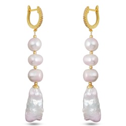 Серьги (жемчуг барочный белый, фианит; покрытие золото), Есть комплект
