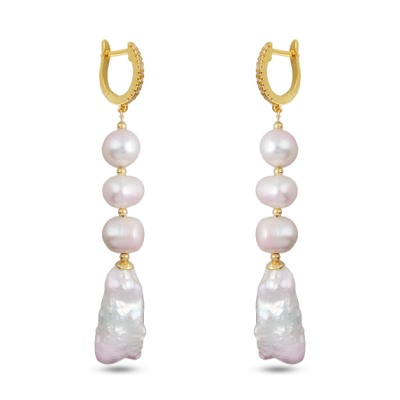 Серьги (жемчуг барочный белый, фианит; покрытие золото), Есть комплект