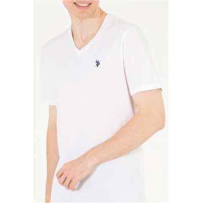 Erkek Beyaz Basic V Yaka Tişört