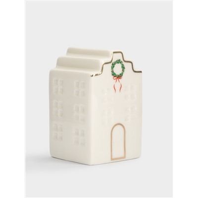 Емкость для соли или перца, 8 см, фарфор P, бело-золотистая, Дом с венком, Townlet