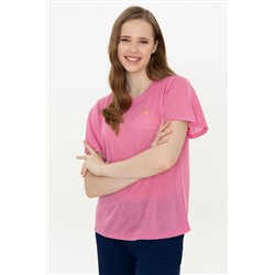 Kadın Pembe Bisiklet Yaka Tişört