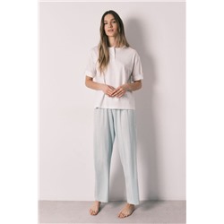 Pijama manga corta algodón pantalón rayas verde