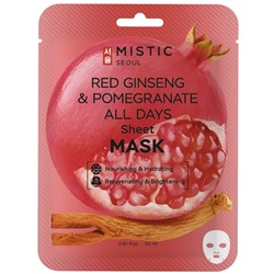 MISTIC RED GINSENG &amp; POMEGRANATE ALL DAYS Sheet MASK Тканевая маска для лица с экстрактами красного женьшеня и граната 24мл
