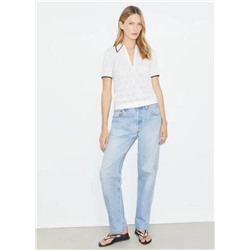 Летний хлопковый свитер с полыми лацканами и полупотайной молнией ТОРИ БЕРЧ