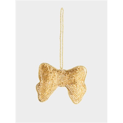 Игрушка елочная, 10 см, бисер/полифилл, золотистая, Бант, New year