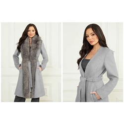 Пальто с поясом и отстегивающимся  воротником из искусственного меха ГЕС*С