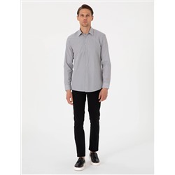 Siyah Slim Fit Çizgili Uzun Kollu Gömlek