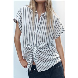 KNOTTED STRIPED LINEN SHIRT