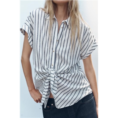 KNOTTED STRIPED LINEN SHIRT