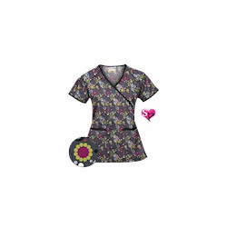UA Mod Mix Pewter Print Mock Wrap Scrub Top