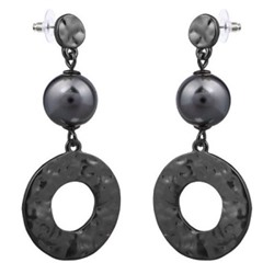 Серьги (Майорка 12мм темно-серая; покрытие черный родий)