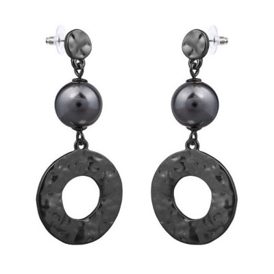Серьги (Майорка 12мм темно-серая; покрытие черный родий)
