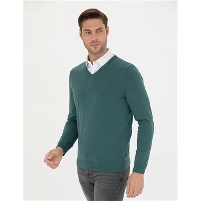Yeşil Slim Fit Basic Kazak