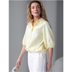 Укороченная блузка с рукавами буфами и с кулиской по низу из эластичного хлопка