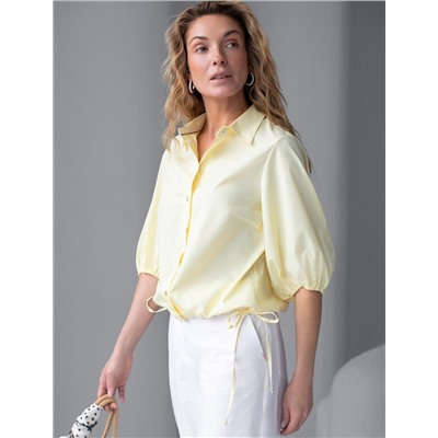 Укороченная блузка с рукавами буфами и с кулиской по низу из эластичного хлопка