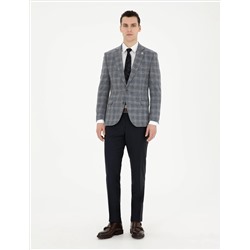 Gri Ex. Slim Fit Yün Karışımlı Ekose Ceket