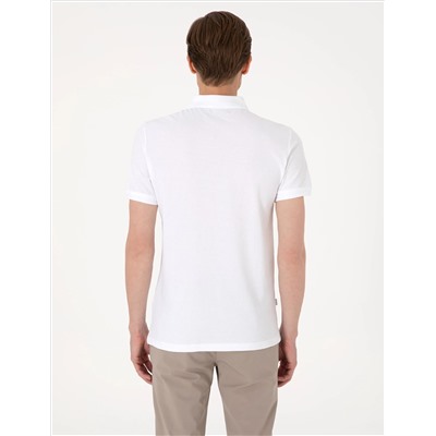Beyaz Slim Fit %100 Pamuk Polo Yaka Basic Tişört