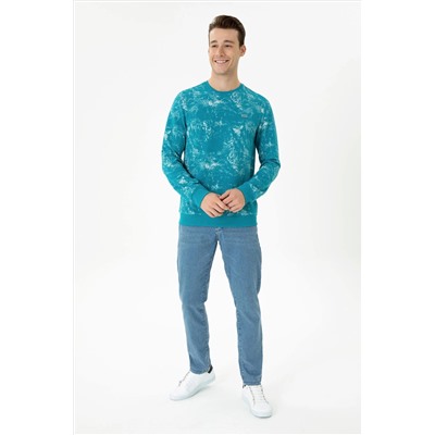 Erkek Petrol Bisiklet Yaka Sweatshirt