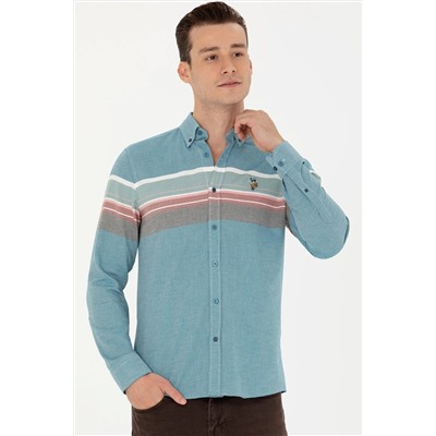 Erkek Petrol Uzun Kollu Gömlek