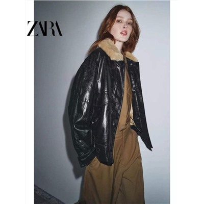 Женская теплая свободная куртка со съёмным меховым воротником  Zar*a 💤