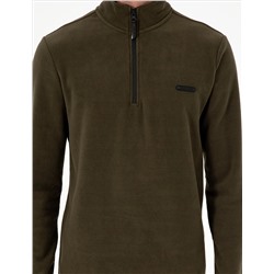 Haki Regular Fit Yarım Fermuarlı Polar Sweatshirt