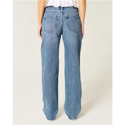 Low-Rise Ripped Medium Wash Loose Jeans