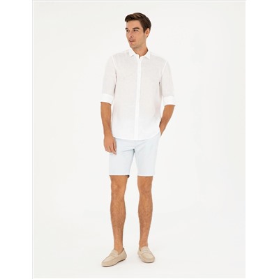 Mavi Slim Fit Dokuma Şort
