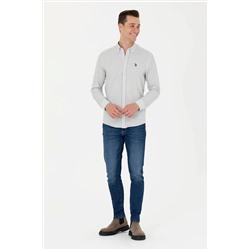 Erkek Ekru Çizgili Beyaz Gömlek