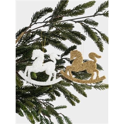 Игрушка елочная, 12x9 см, 2 шт, пластик, Лошадка-качалка, New year